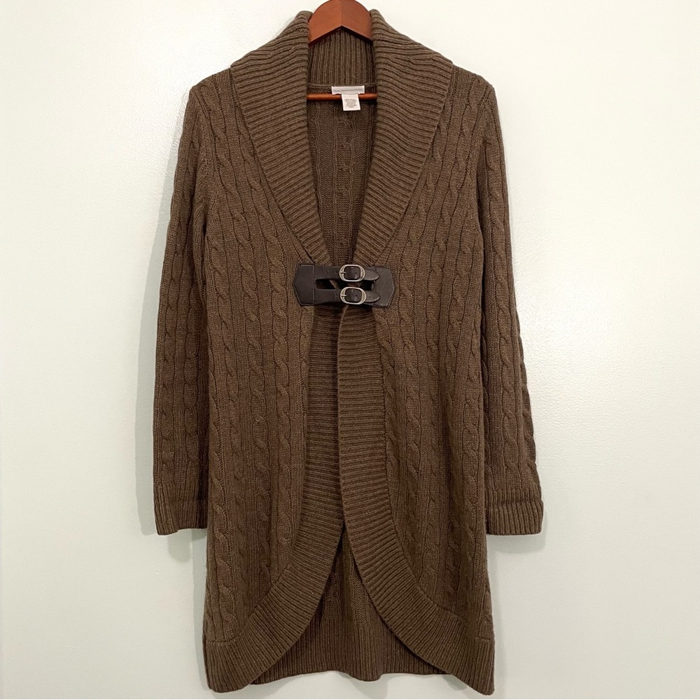 Soft Surrounding Brown Wool Angora Blend Buckle Front Long Cardigan S